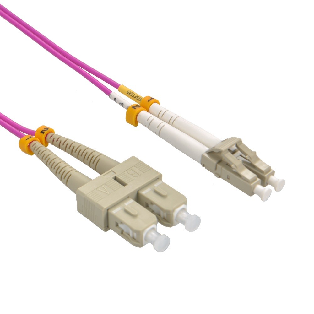 1.5m LC/UPC SC/UPC OM4 Multimode Duplex Erika Violet Fiber Optic Patch Cable