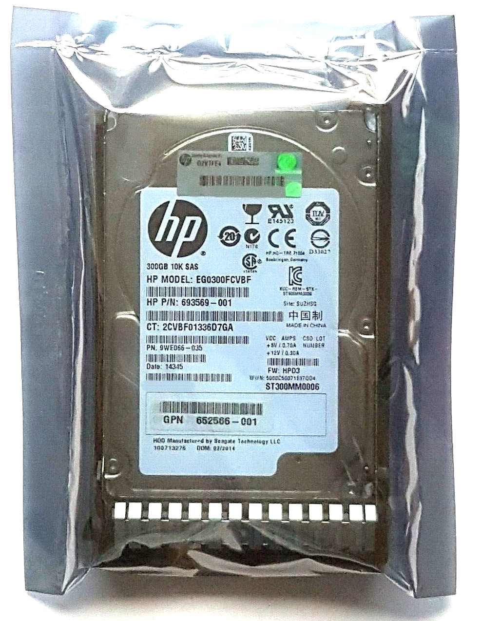 300 GB SAS HP EG0300FCVBF 10k RPM 64MB HDD 2.5" internal hard drive New + caddy