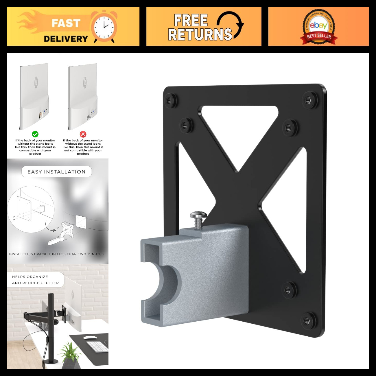 VESA Mount Adapter for HP M Series & 5 Series Monitors - Easy Installation, Adju