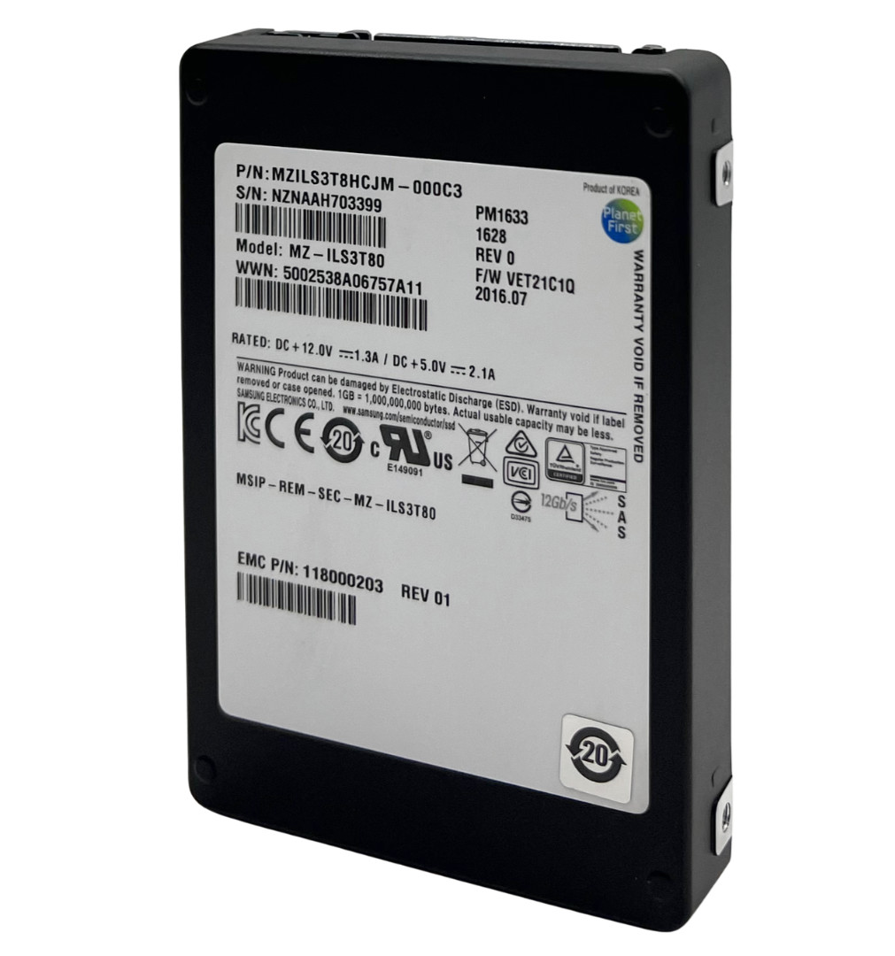 Samsung 3.84TB SAS Enterprise SSD PM1633 MZ-ILS3T80 MZILS3T8HCJM 88-90% (512BPS)