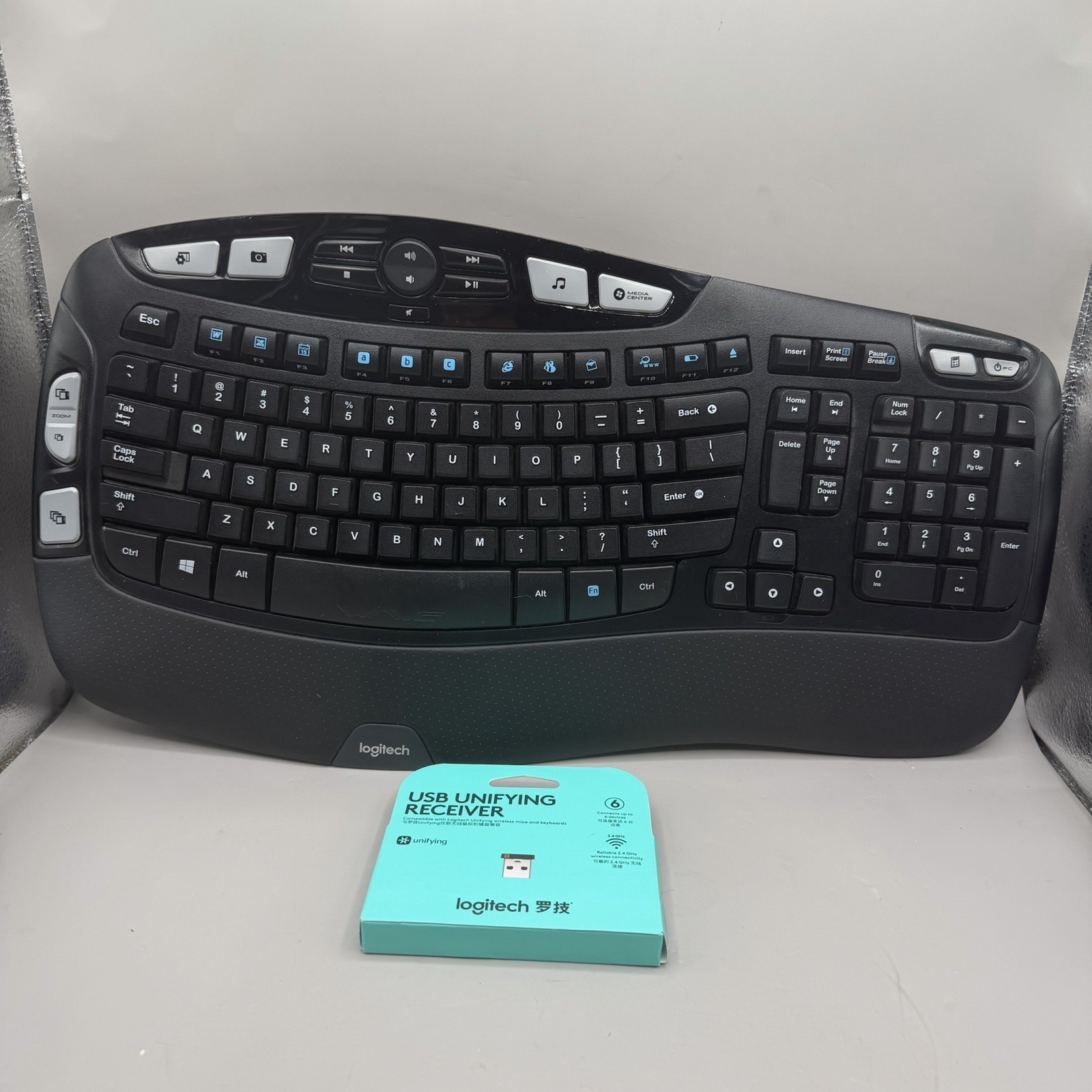 Logitech K350 Wireless Ergonomic Keyboard Wave Design Black USB PC W/ New Dongle