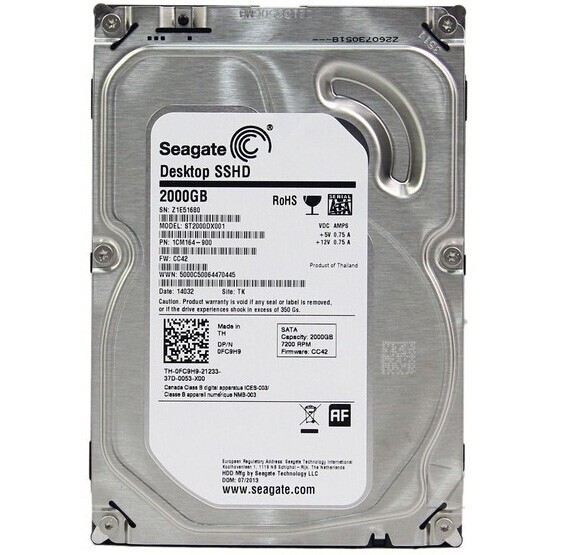Seagate ST2000DX001 2TB 8GB 64GB SATA III 3.5" Desktop SSHD Hybrid Hard Drive