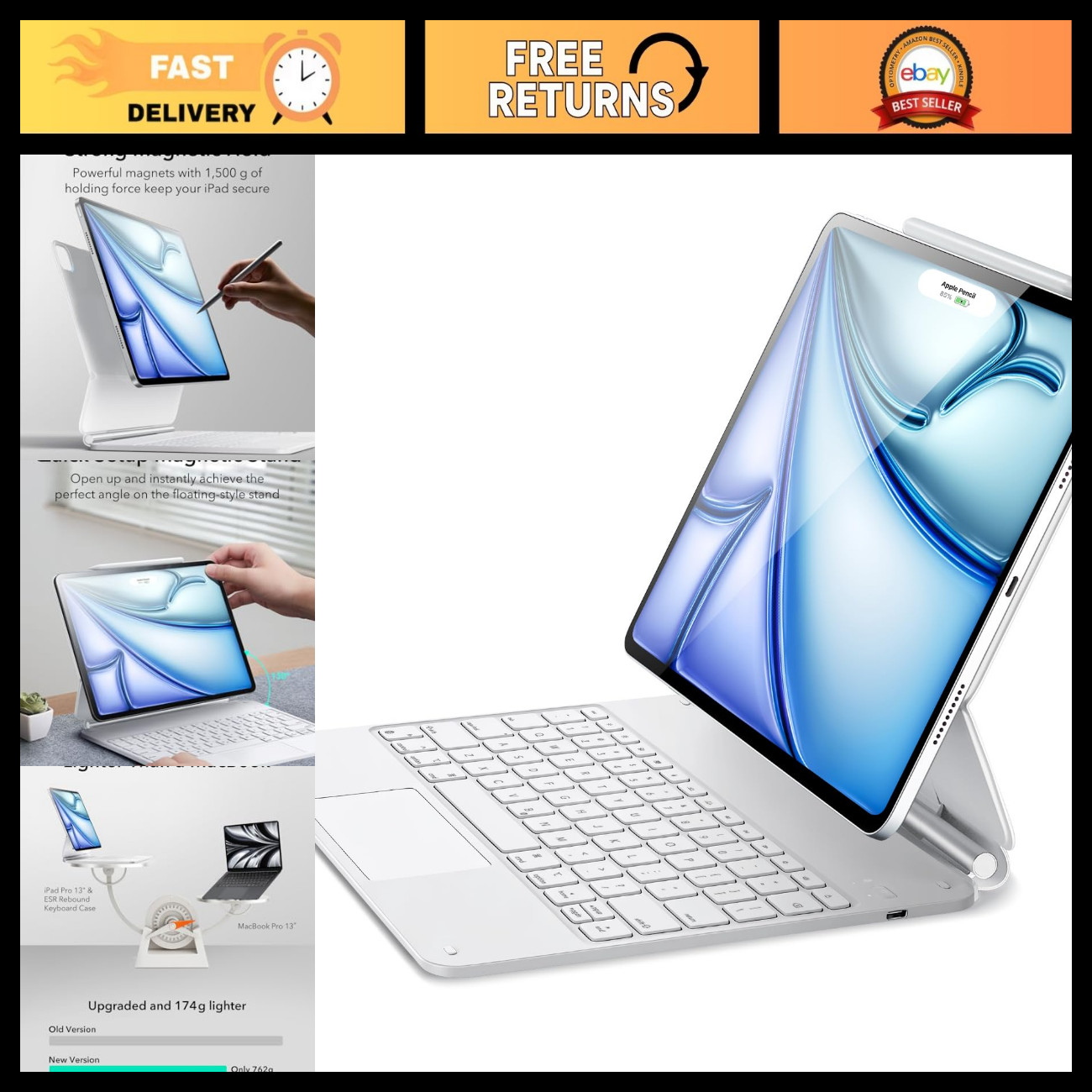 iPad Air 13/Pro 12.9 Inch Case with Keyboard, Magnetic Stand, Quick-Set Design