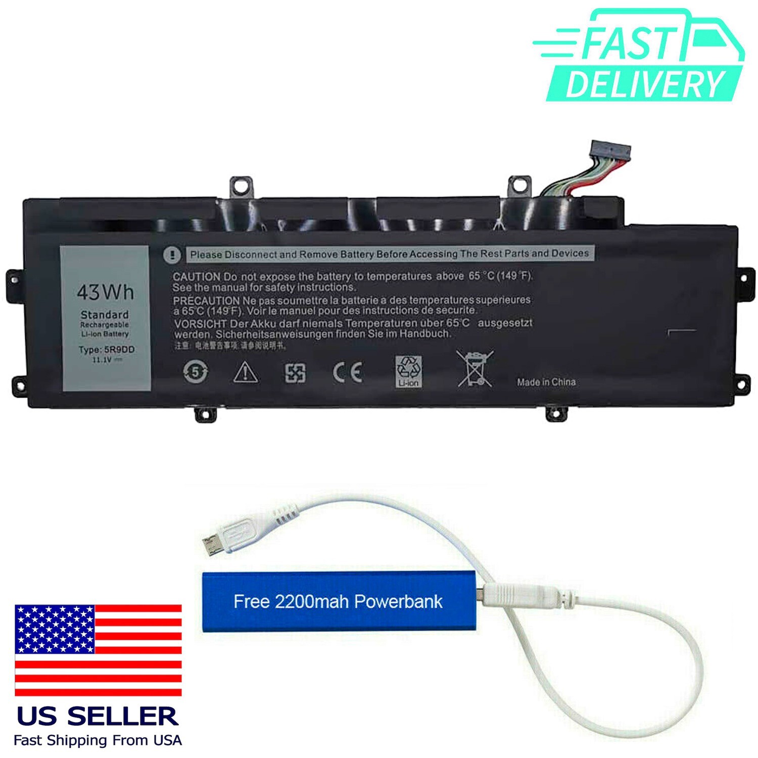 5R9DD REPLACEMENT BATTERY FOR DELL CHROMEBOOK 11 3120 PT2 11.1V 43WH KTCCN XKPD0