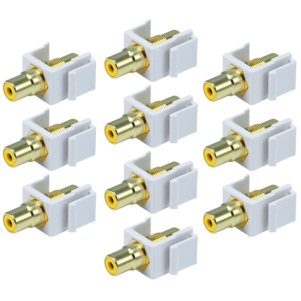 10 Pcs RCA Keystone Jack Audio Video Coupler Snap In Insert Yellow Center White