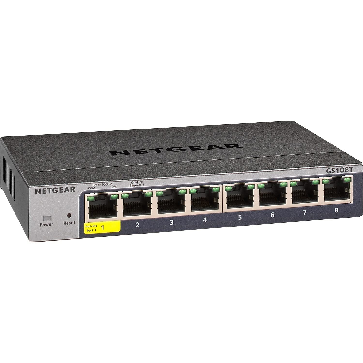 NETGEAR 8-Port Gigabit Ethernet Smart Switch (GS108T) - Managed, with 1 x PD ...