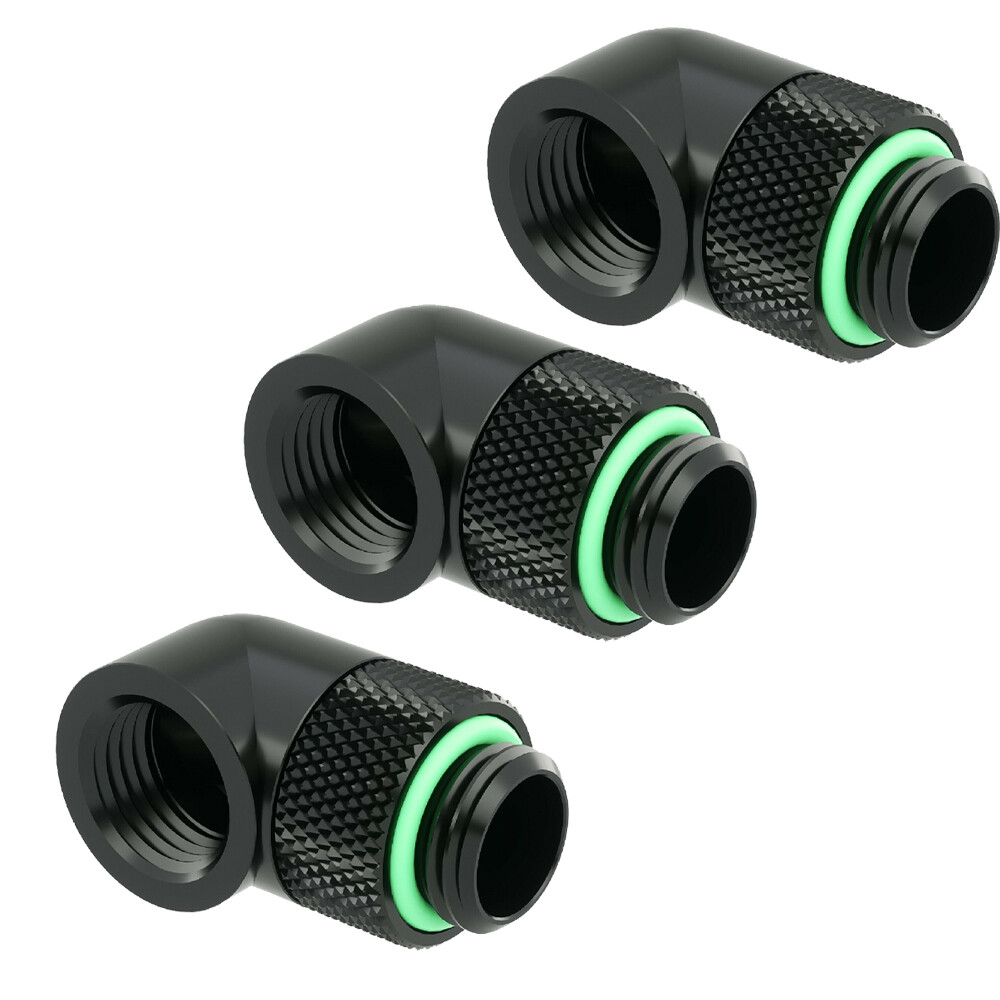 3 Pcs G1/4" Angled 90 Degree Swivel Rotary Fitting Male to Female Black