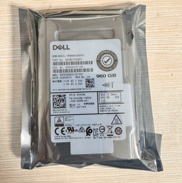 V43R6 DELL 960GB SAS 12Gb/s Mixed Use 2.5" SSD 0V43R6 KPM5WVUG960G SED