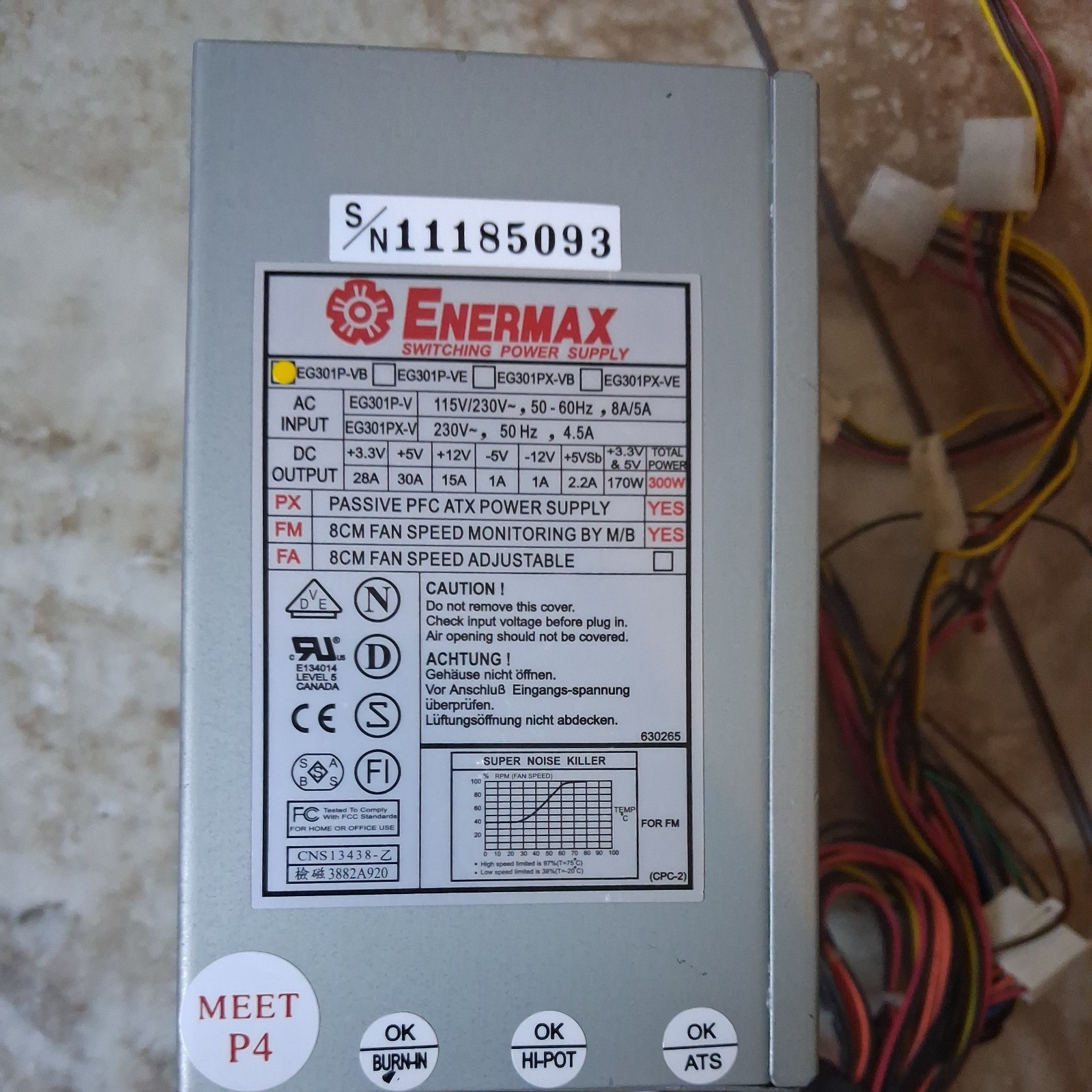 Enermax EG301P-V D 20Pin Switching Power Supply 300W. (TESTED) NEVER USED
