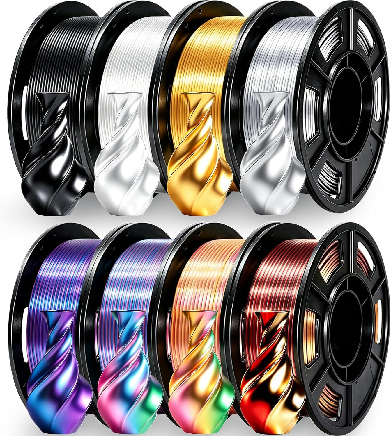Silk PLA+ 3D Printer Filament Bundle, 1.75Mm Shiny Silk PLA+, 250G×8