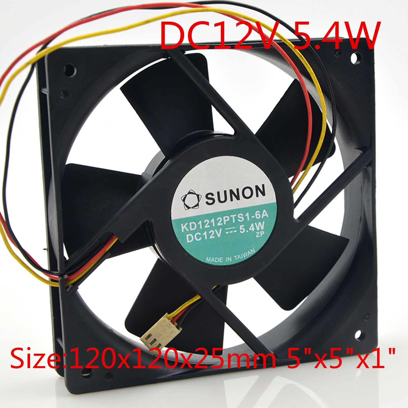 SUNON Cooling Fan KD1212PTS1-6A 12V 5.4W 4.8W 12025 3pin 120x120x25mm 5"x5"x1"