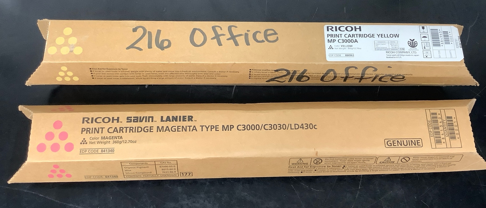 Lot Of 2 Ricoh MP C3000A Cyan and Yellow Print Cartridge C3000