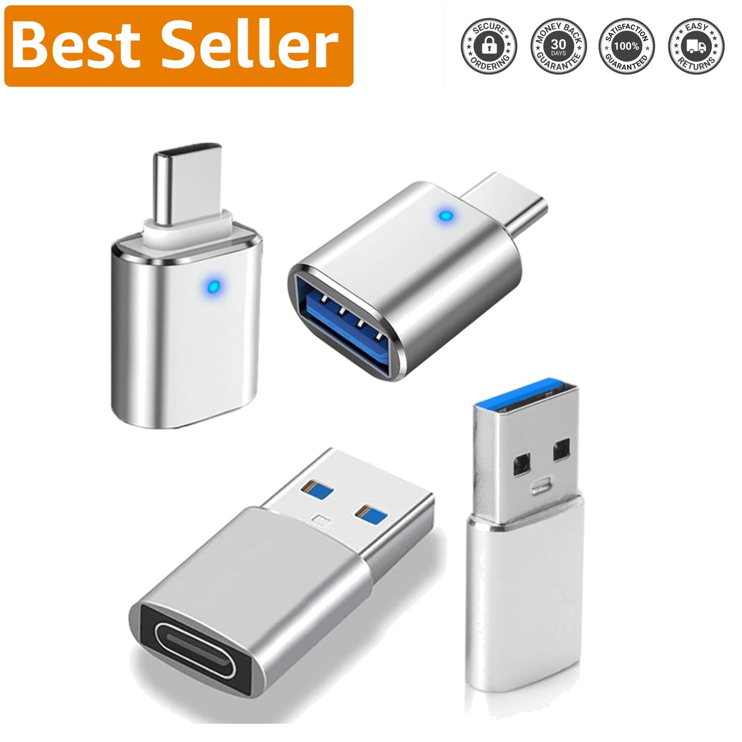 Effortless Connectivity: USB 3.0 Hub & 4 USB-C Adapters - Durable Aluminum