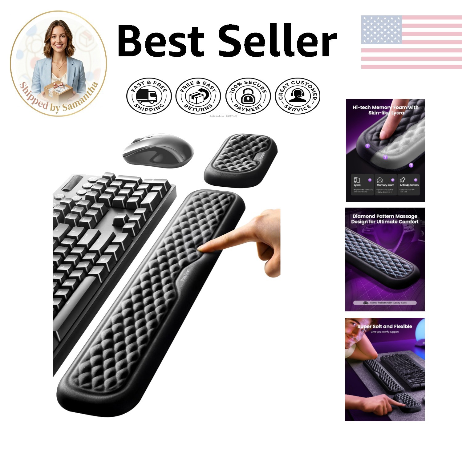 Stylish Black Memory Foam Keyboard Wrist Rest - Ergonomic Support for Comfort