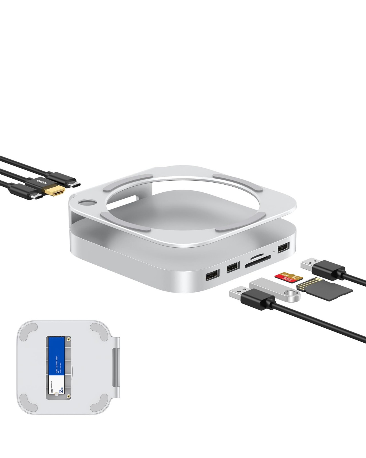 GEWOKLIY Mac mini M4/M5 Pro/M6 Dock Stand NVMe SSD Enclosure 4K@60Hz HDMI