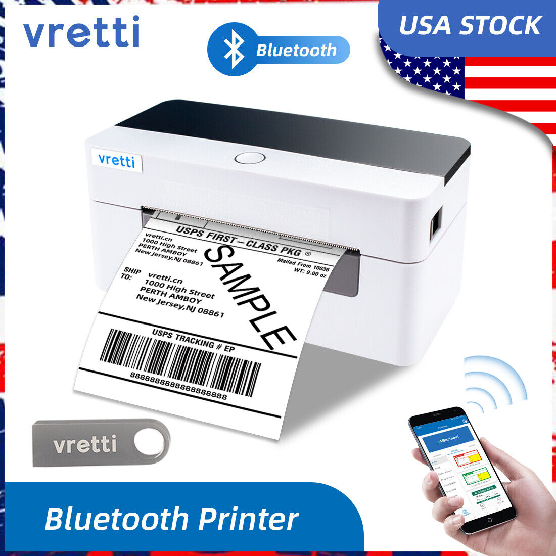 VRETTI Thermal Shipping Label Printer 4x6 Wireless Bluetooth Label Printer 