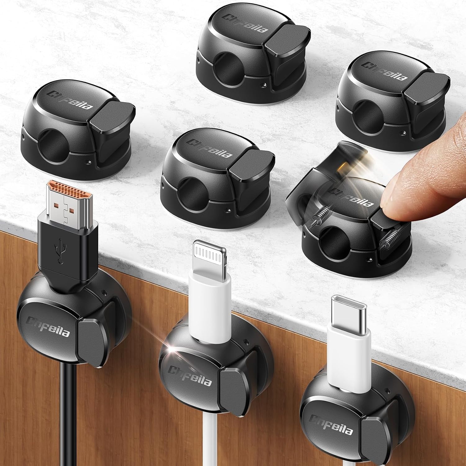 8 Pack Cable Clips Cord Organizer Quick Lock Wire Holder Home Office Desk