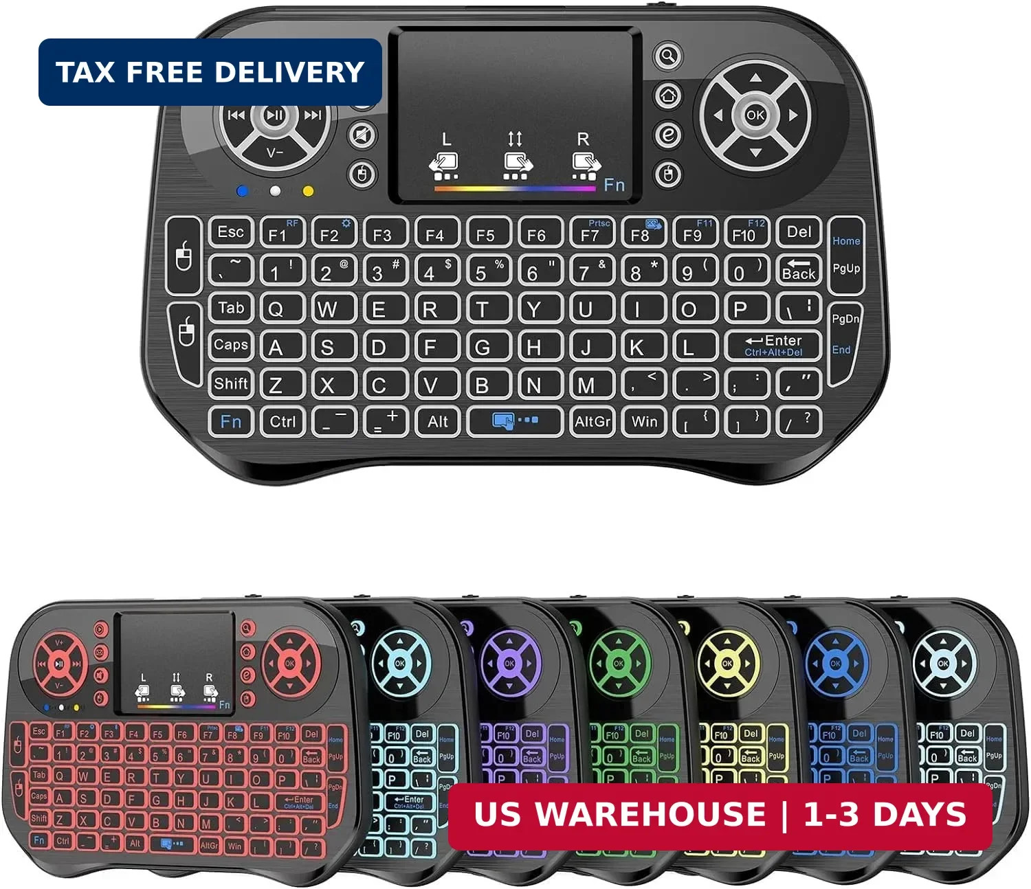 Mini Wireless Keyboard with Touchpad Mouse Combo, 7 Colors RGB Backlit, Portable