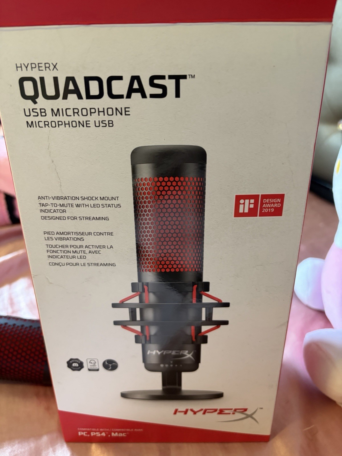 HyperX QuadCast USB Microphone Black/Red w/ Shock Mount, Desk Boom Arm, Cable