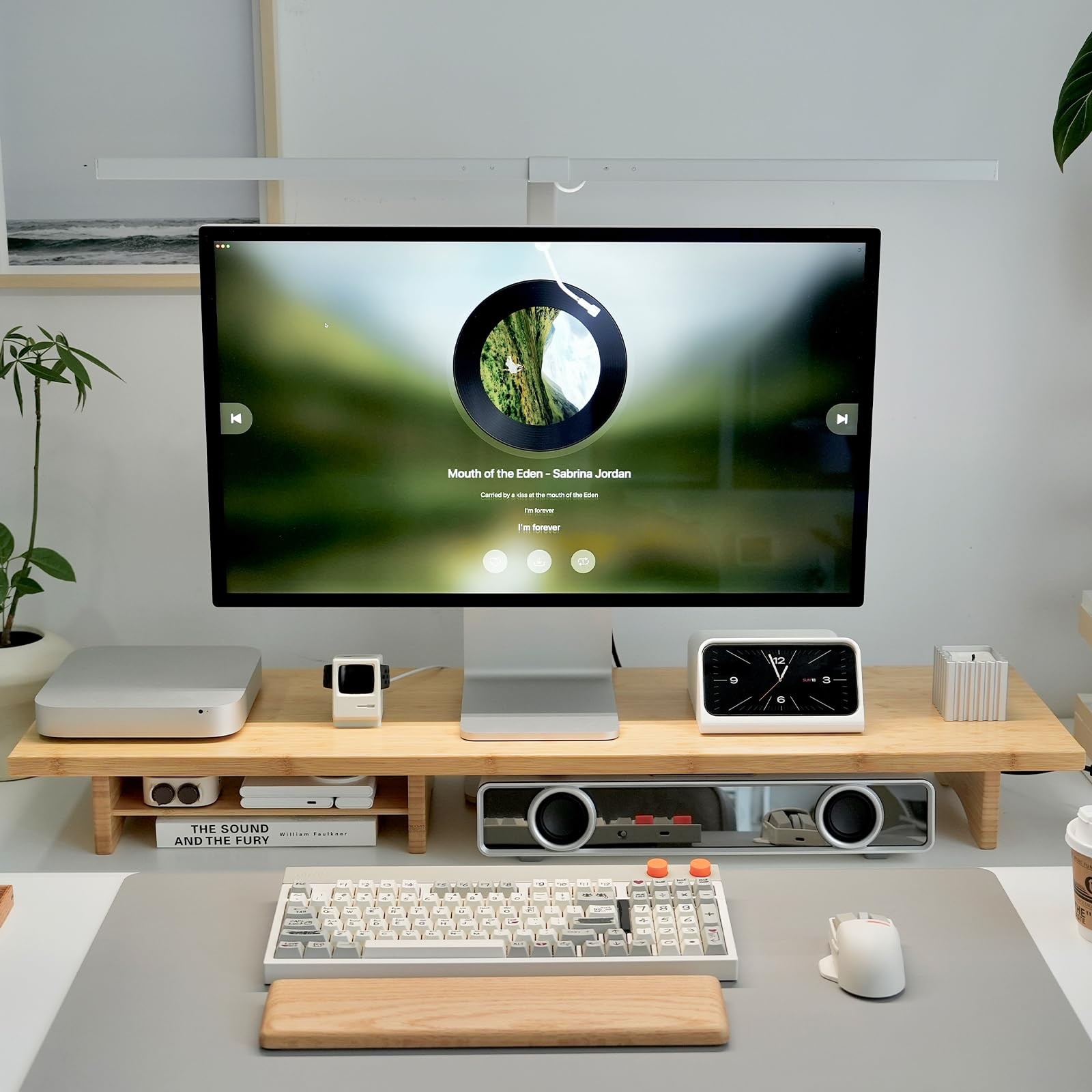 Bamboo Dual Monitor Stand Riser, 2-Tier Desk Shelf with Storage