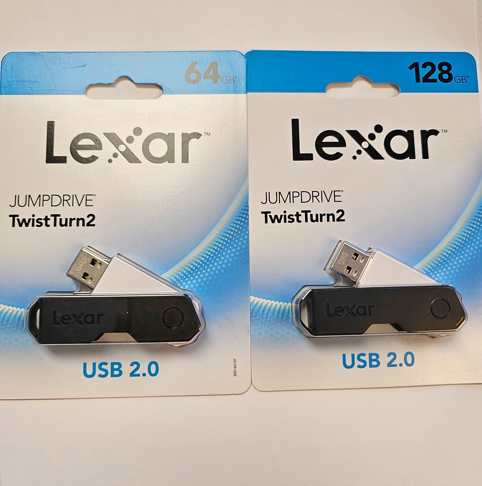 BUNDLE Lexar JumpDrive TwistTurn2 USB Flash Drive Bundle 128GB + 64GB Black