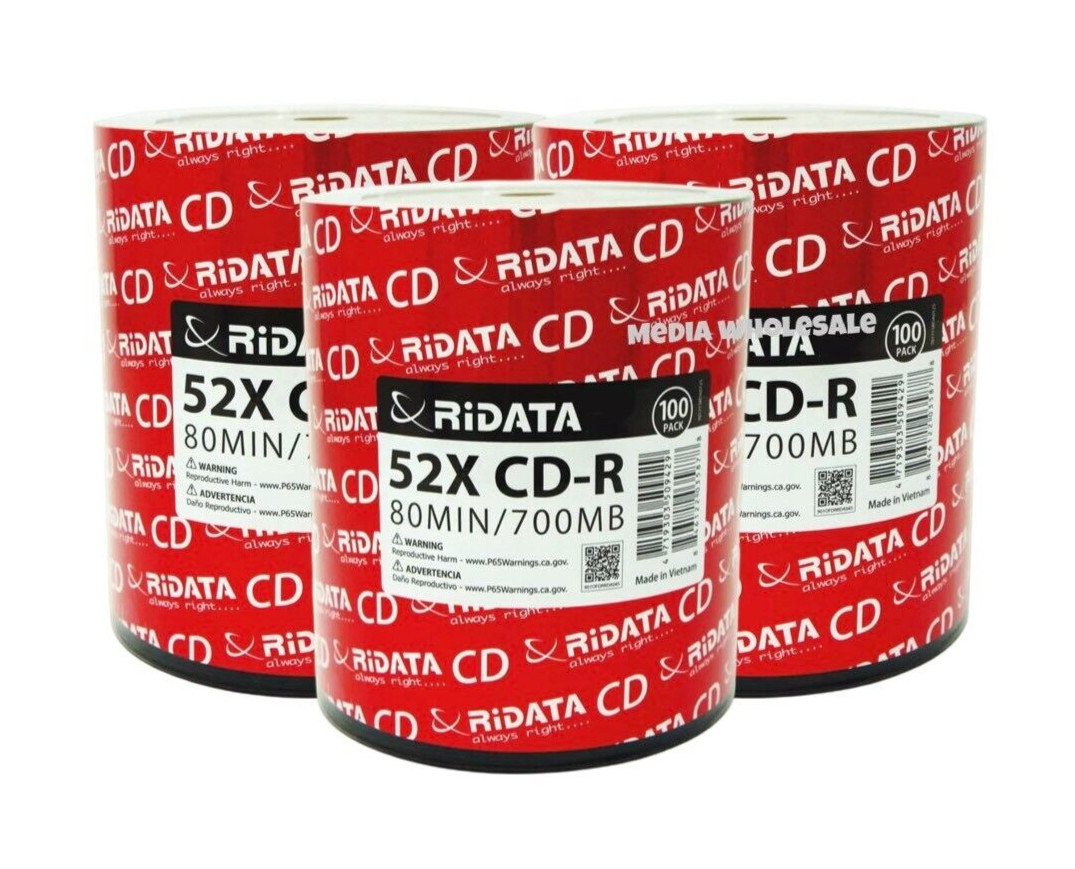 300 RIDATA 52X Blank CD-R CDR Branded Logo 700MB Recordable Media Disc 3x100pk