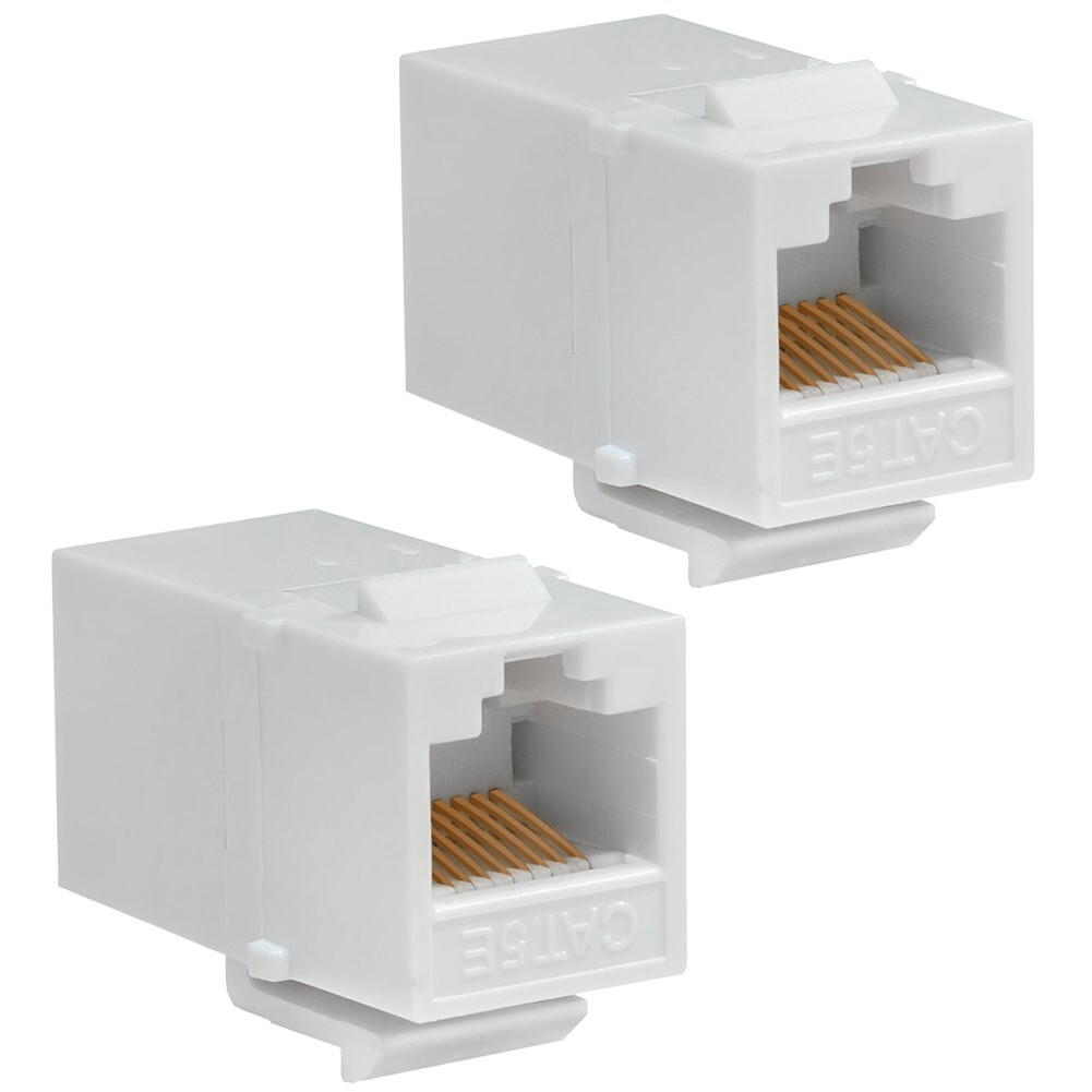 2x Cat5e RJ45 Network Ethernet Keystone Jack Inline Coupler Insert Snap In White