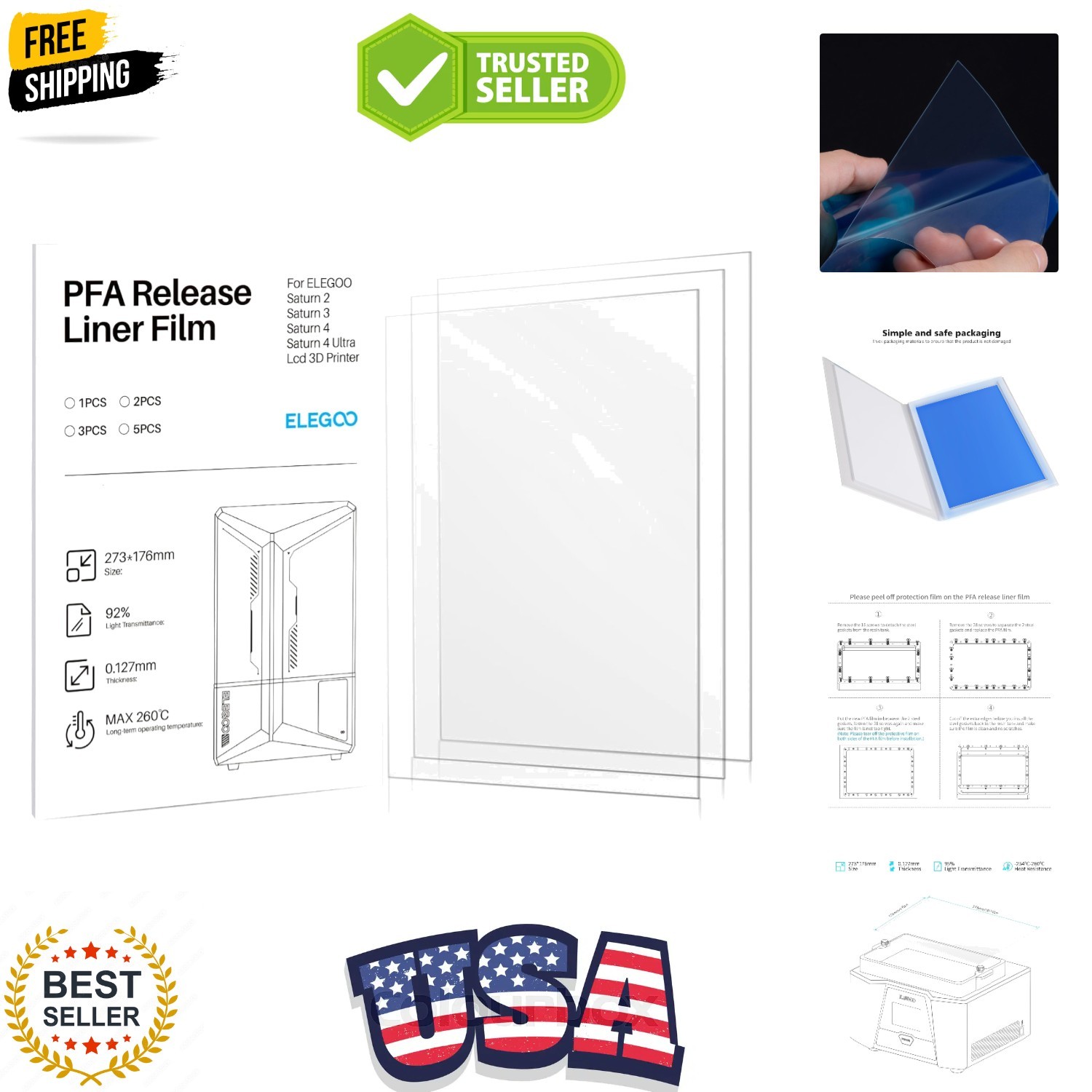 3PCS PFA Release Liner Film for Saturn 2/8K/3/4/4 Ultra/4 Ultra 16K Resin 3D ...
