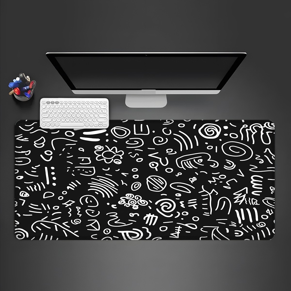 1pc Extra-Large Rubber Gaming Mouse Pad with a Graffiti-Style Design. It Featu