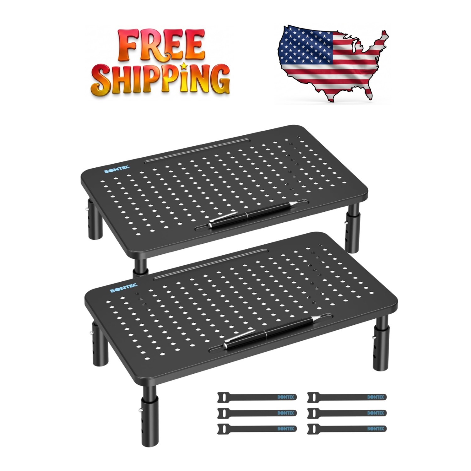 Lightweight 2-Pack Adjustable Monitor Riser - Maximize Comfort & Organized Space
