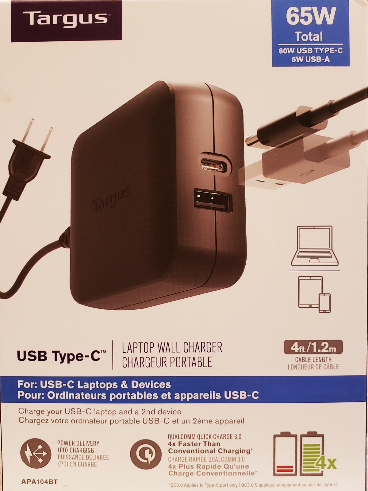 Targus 65W USB - C Laptops & Devices Charger, APA104BT, Brand New/Factory Sealed