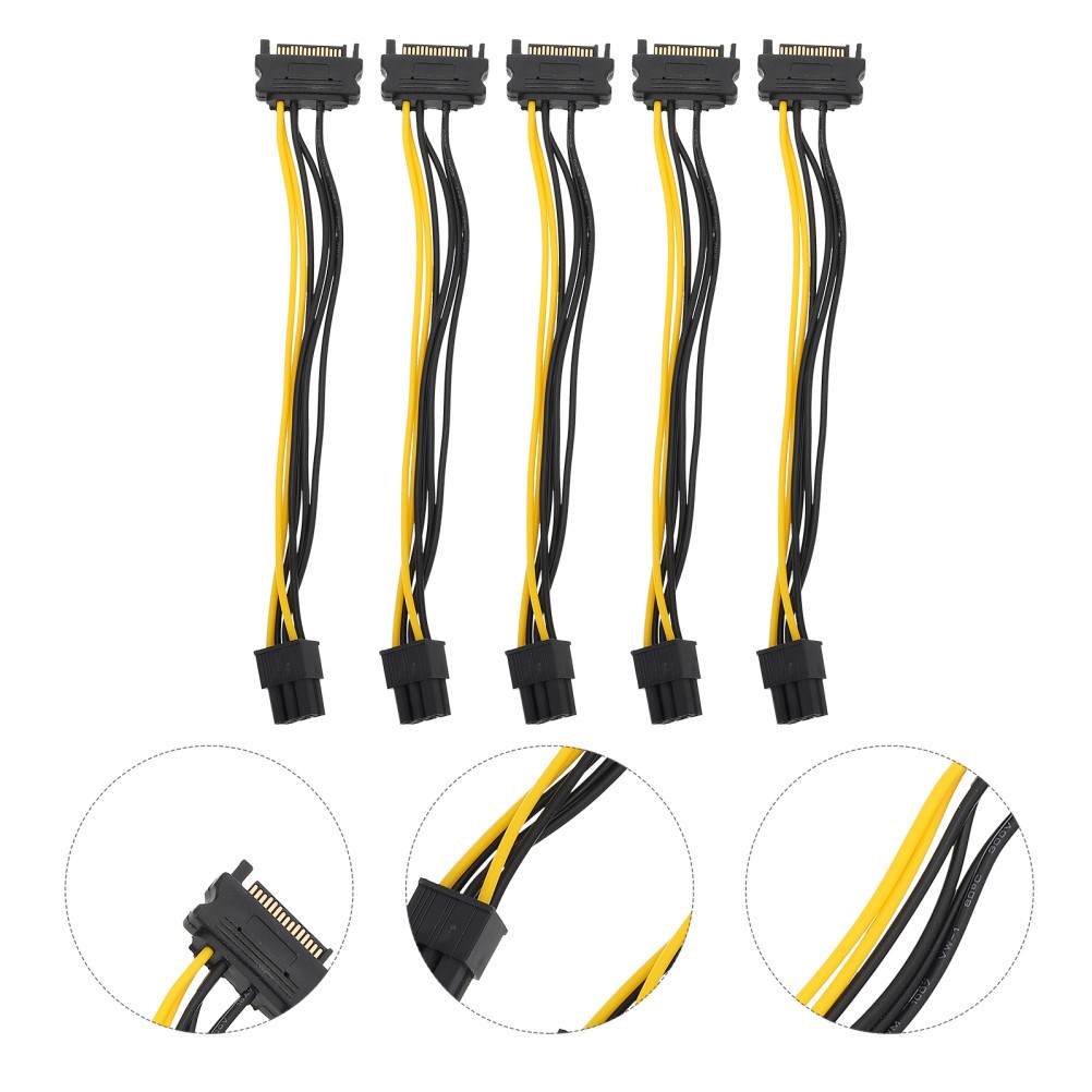 5Pcs Reusable 15Pin to 6Pin Pcie Graphics Power Cable for Home Use