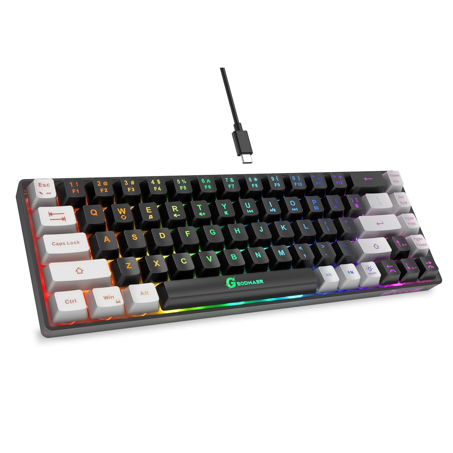 GEODMAER 65% Gaming Keyboard, LED Backlit Mini Wired Black-Gray