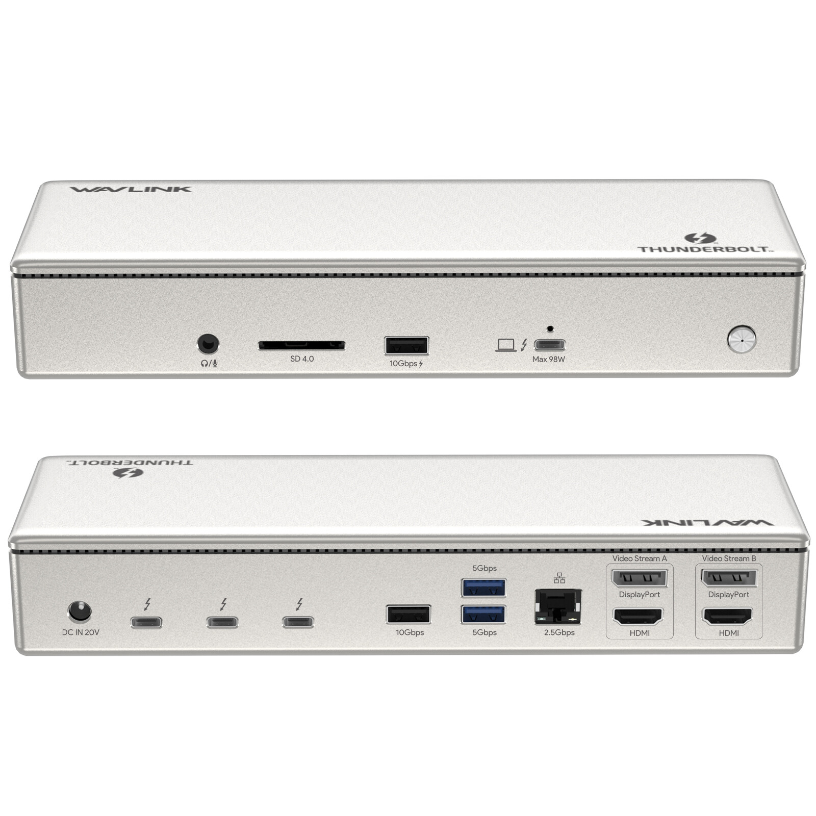 Thunderbolt 4 Quad 4K Display Dock 98W Charging 2.5G RJ45 SD V4.0 10Gbps USB3.1