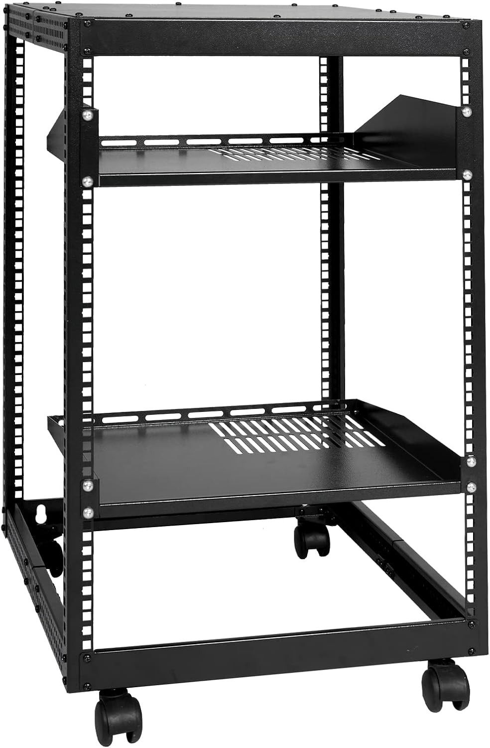 15U Open Frame Server Rack, 23''-40'' Adjustable Depth, Free Standing or Wall Mo