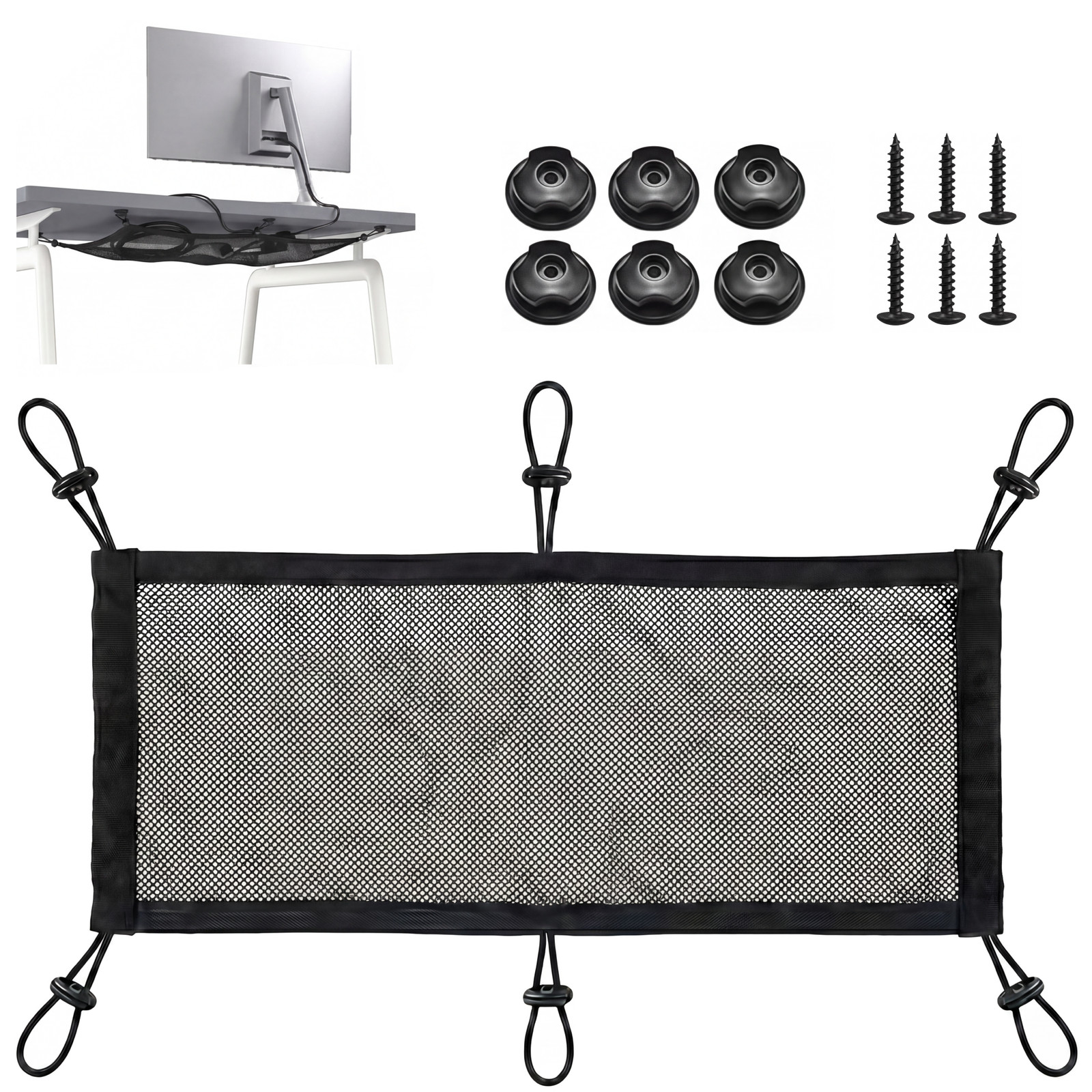 Turonic DM1 Under-Desk Cable Management Net Tray Organizer, No-Drill Install