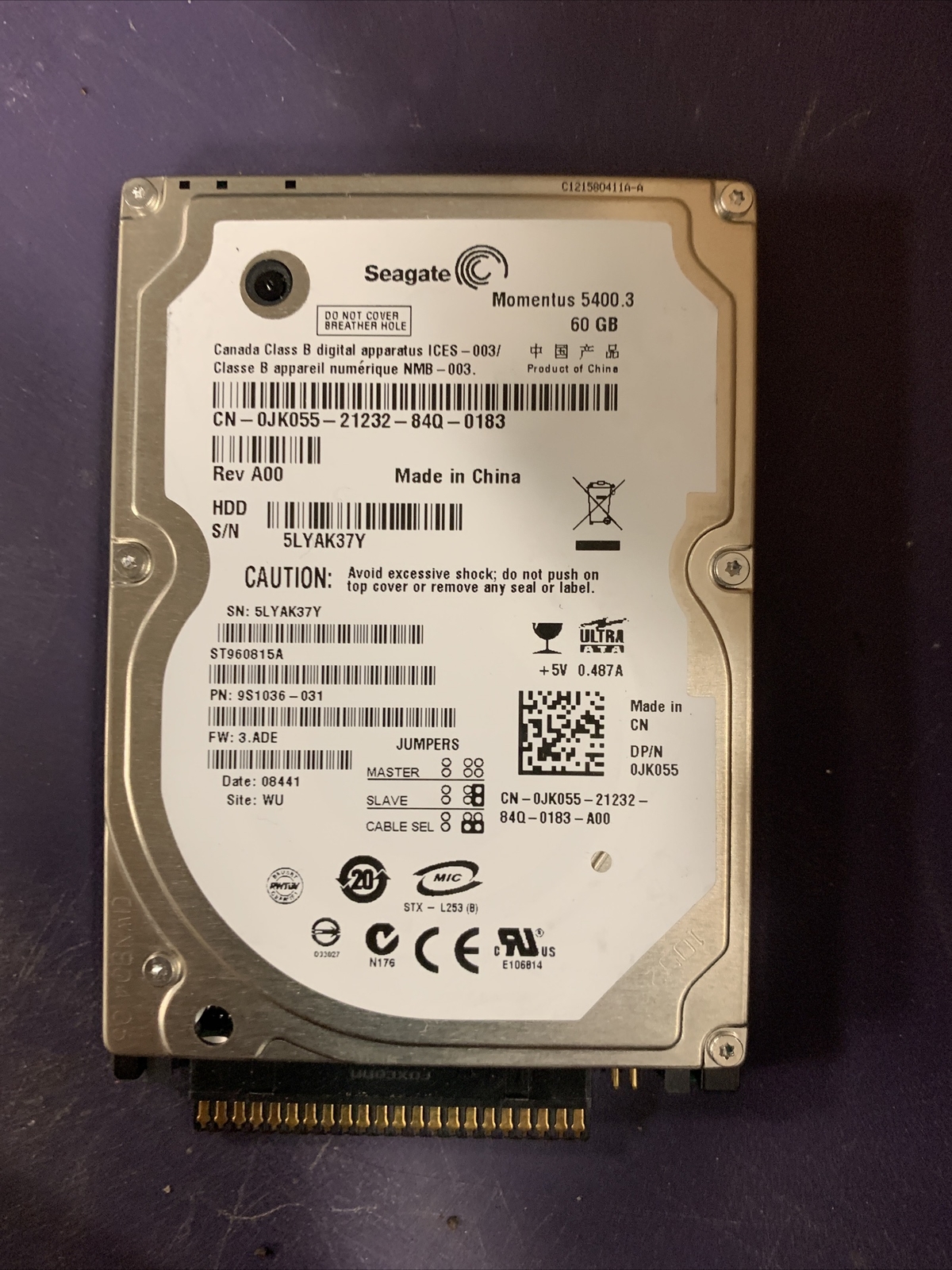 Seagate Momentus 5400.3 60 GB,Internal,5400 RPM,2.5" (ST960815A) HDD