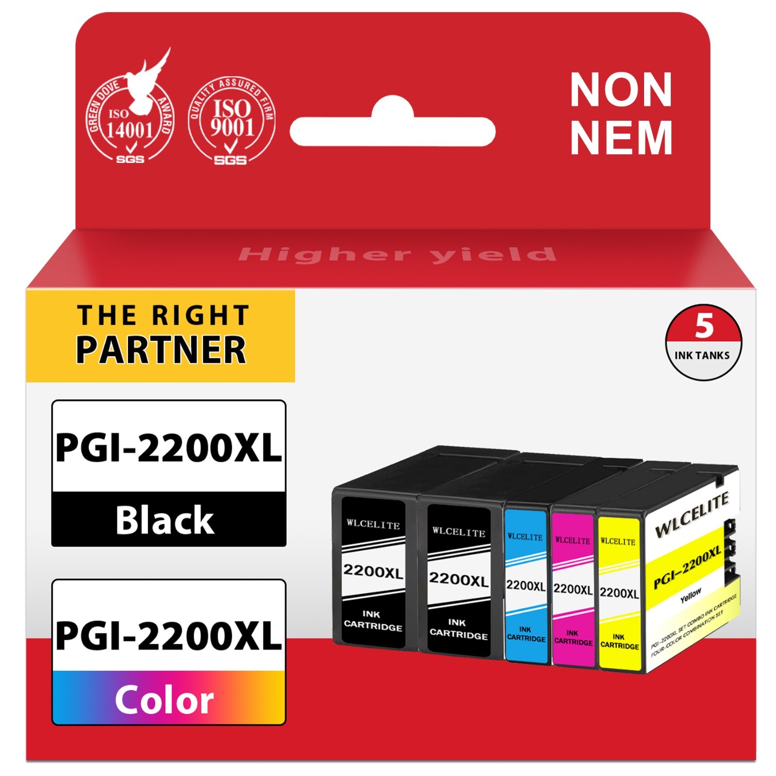 5 Pack PGI-2200 XL PGI2200XL Ink Cartridge for Canon MAXIFY MB5020 MB5320 iB4020