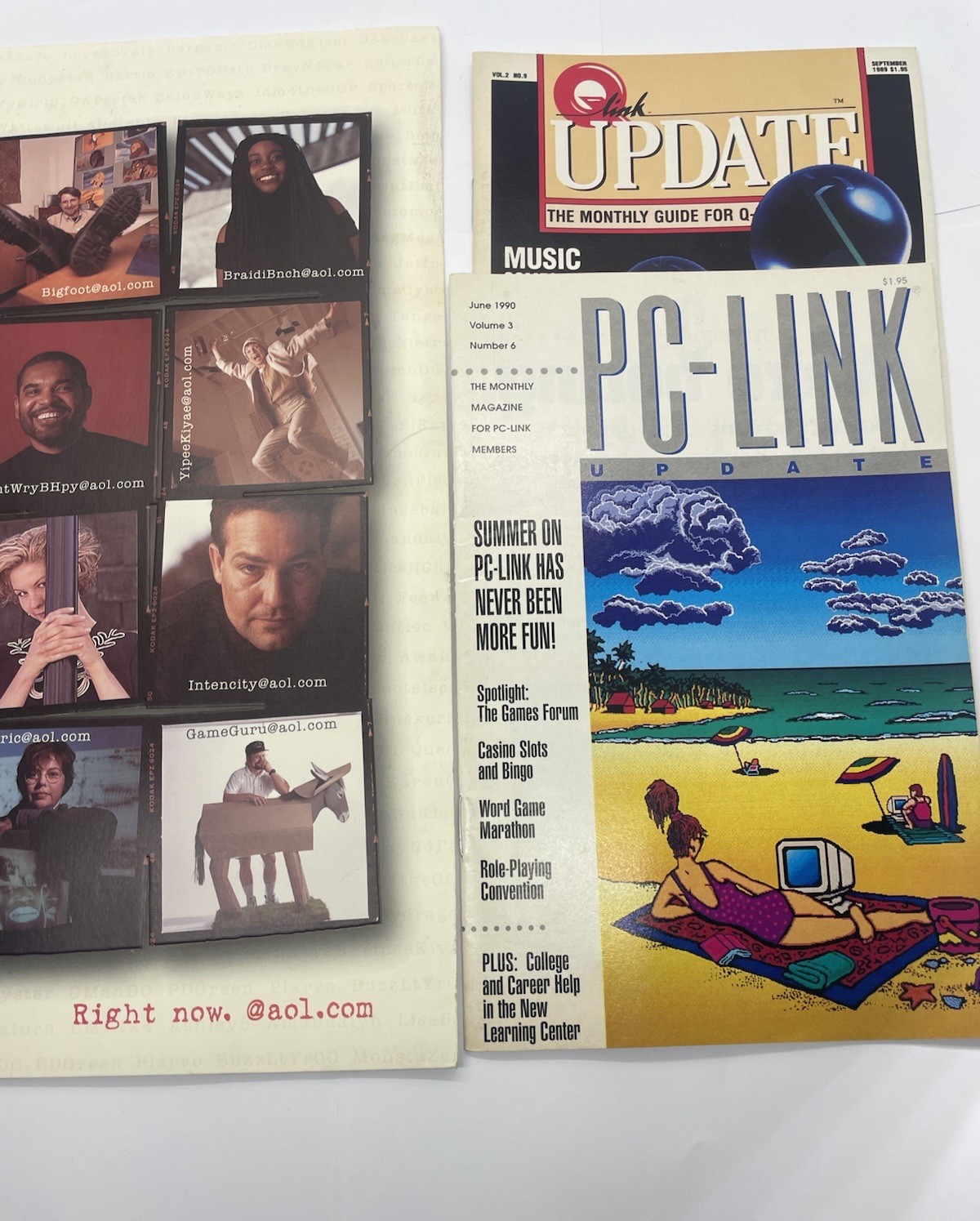Lot 3 Pc AOL RARE PC-Link & Q-Link Magazines + Folder America Online Internet
