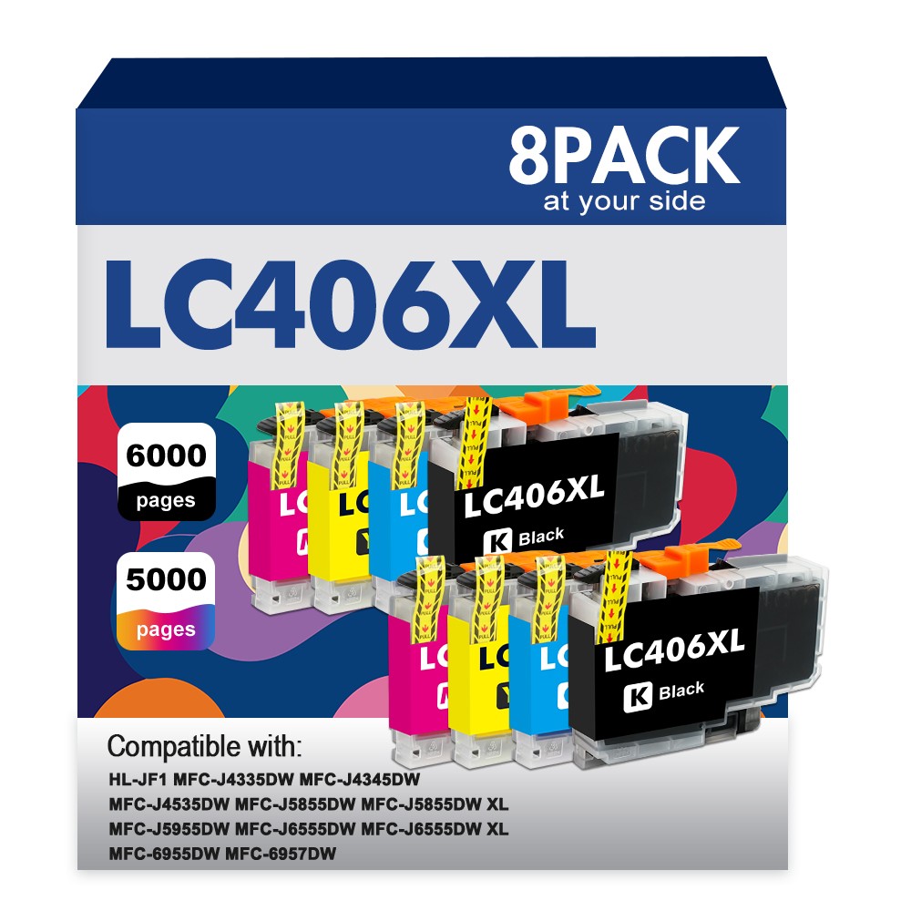 8PK New Ink Set + chip fit for Brother LC406 MFC-J5855DW MFC-J5955DW MFC-J6555DW
