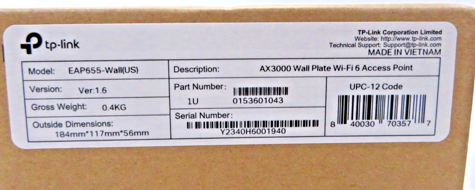 TP-Link EAP655-Wall AX3000 WiFi 6 Wall-Plate Access Point  Gigabit  Omada NEW