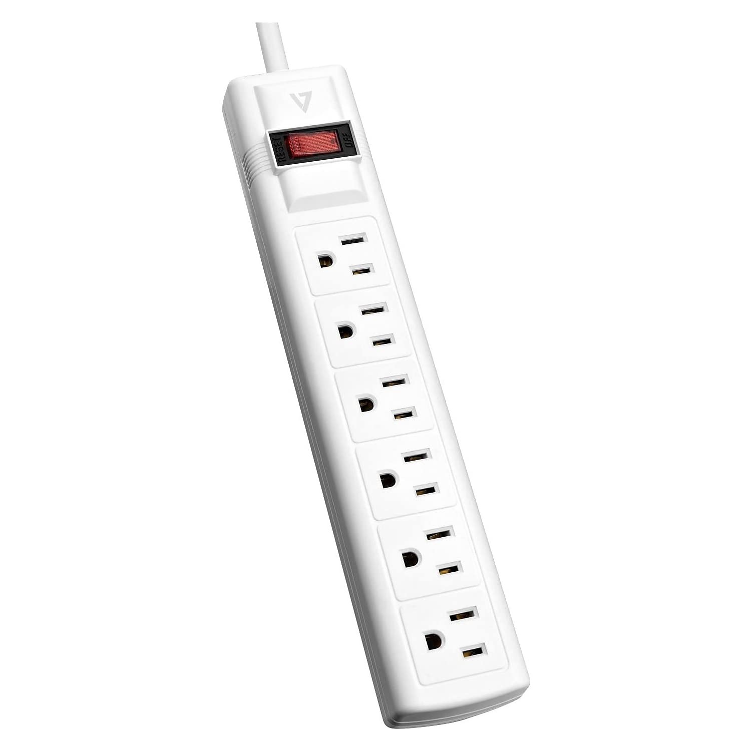 V7 SA0608W-9N6 6-Outlet Home/Office Surge Protector, 8 ft Cord, 900 Joules – Whi