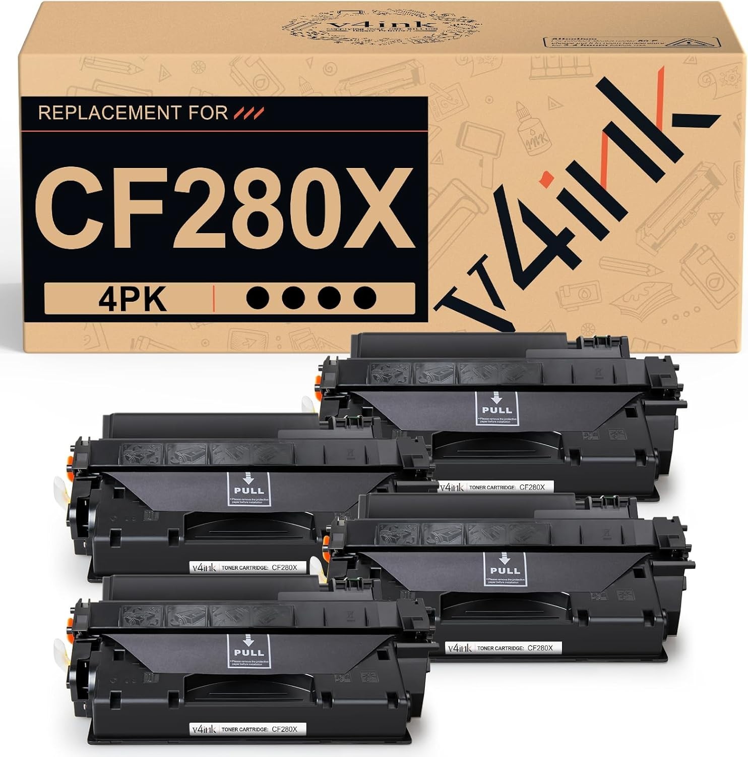 v4ink 4PK CF280X Toner Cartridge Compatible Replacement NEW/Damaged Box