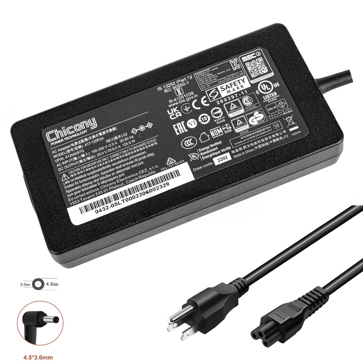 A17-120P2A Chicony 20V 6A 120W AC Adapter Charger For MSI GF63 Thin 11UC-692US