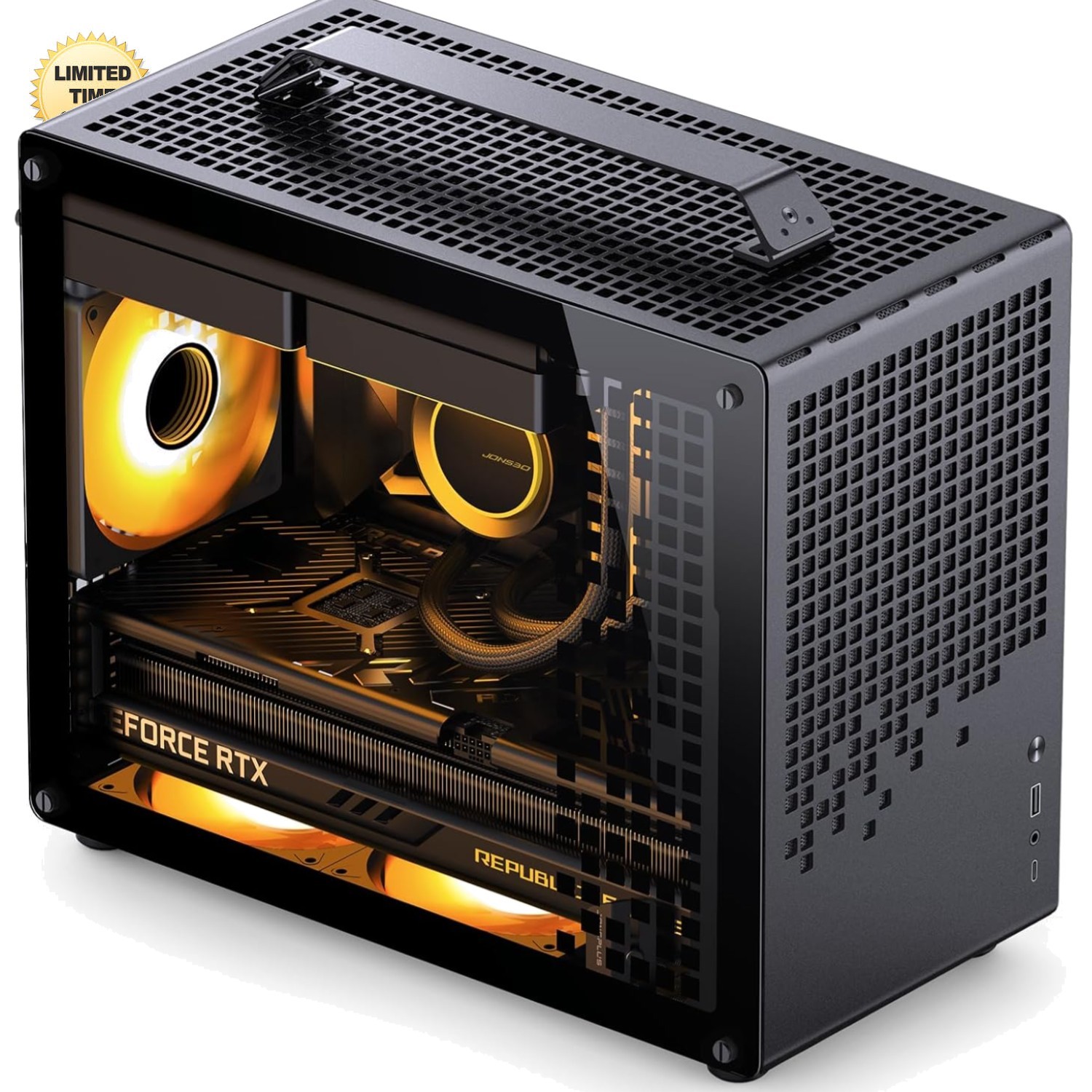 JONSPLUS Z20 Black Micro-ATX Mini Tower PC Case with Handle, Supports 240mm AIO