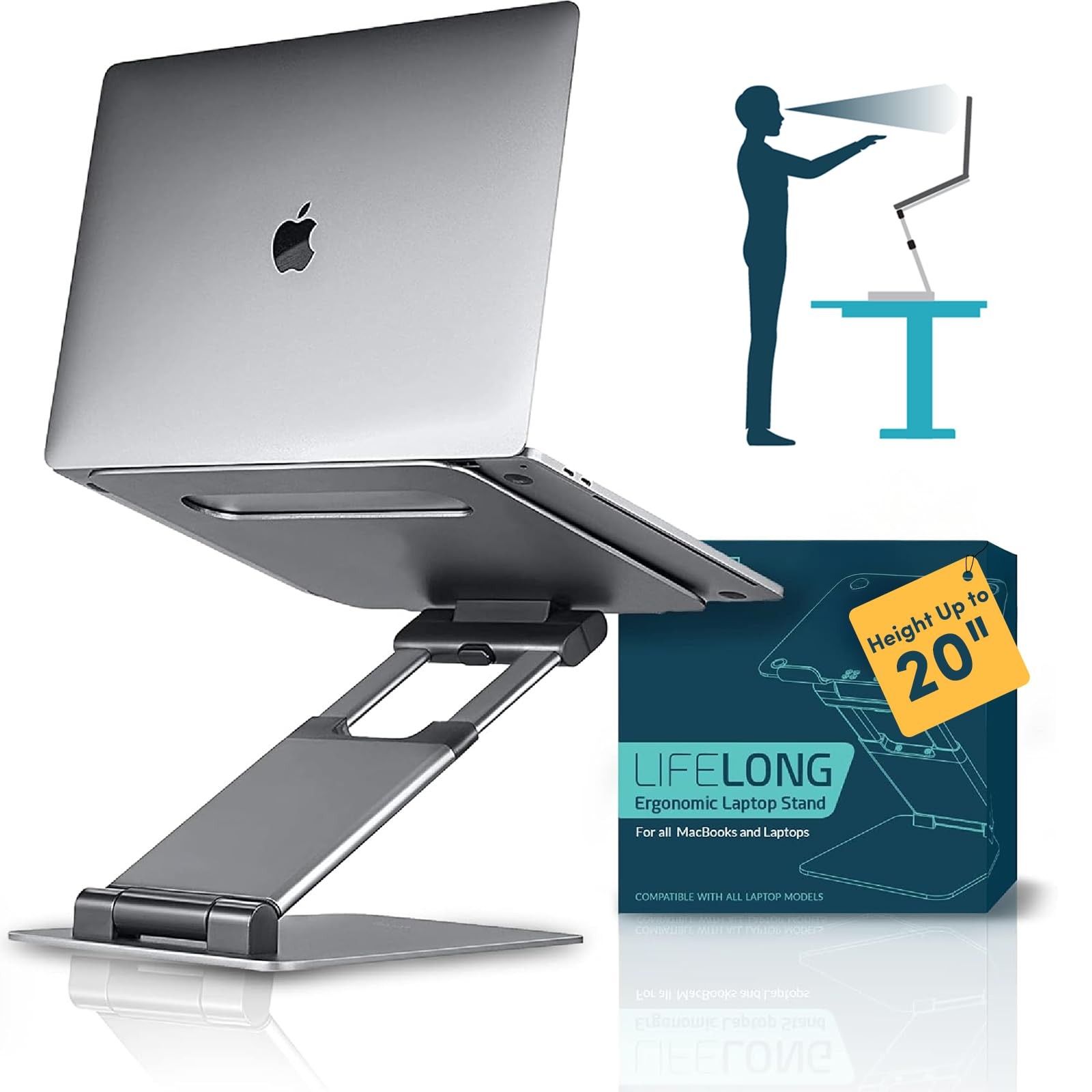 Lifelong Ergonomic Adjustable Laptop Stand Extra Tall 20in