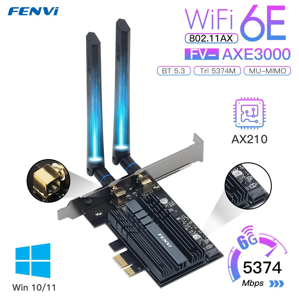 5374Mbps WiFi 6E AX210 Wireless PCIe WiFi Adapter 802.11AX WiFi 6 Card PC 