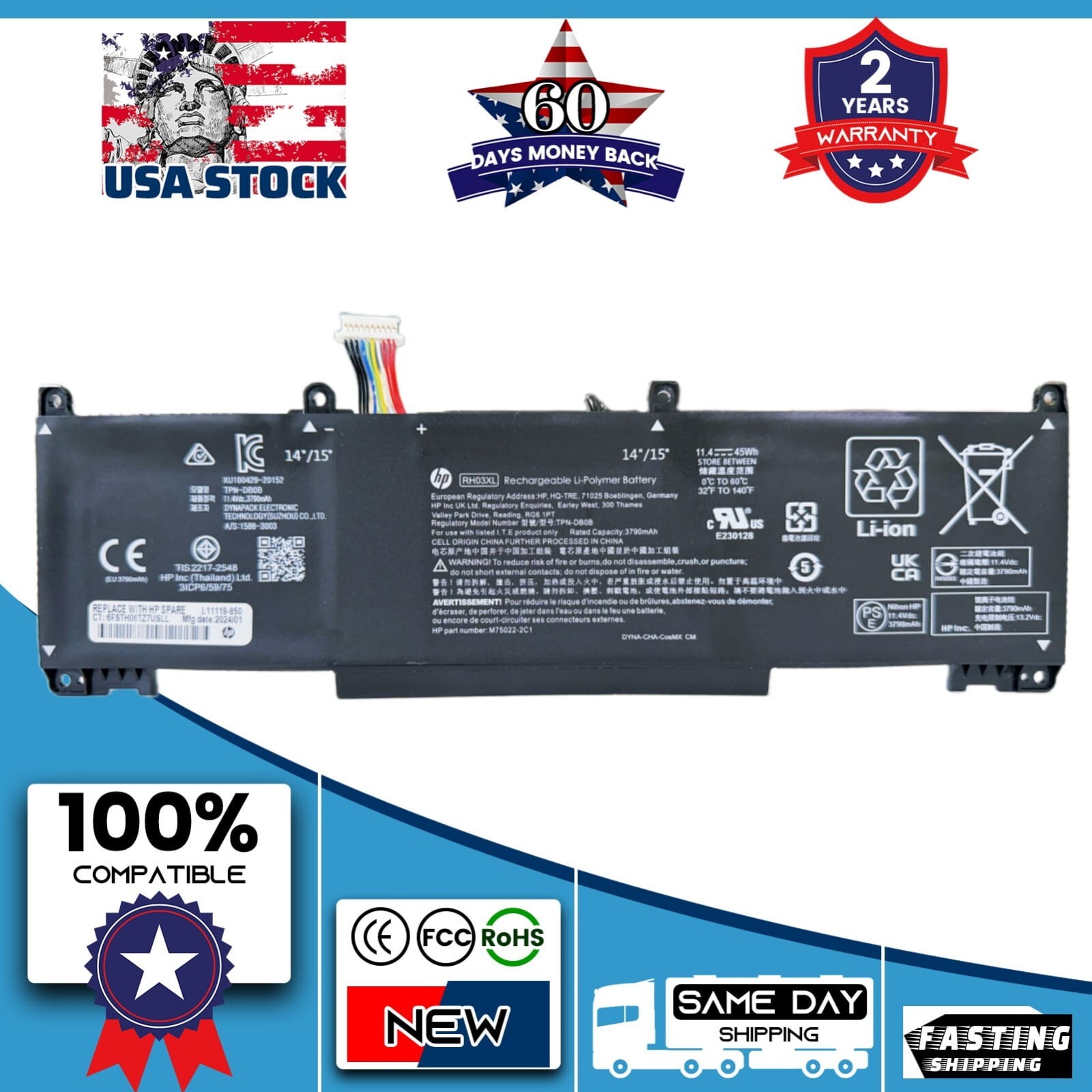 Genuine OEM RH03XL HSTNN-OB1T Battery for HP ProBook 430 440 445 450 630 640 G8