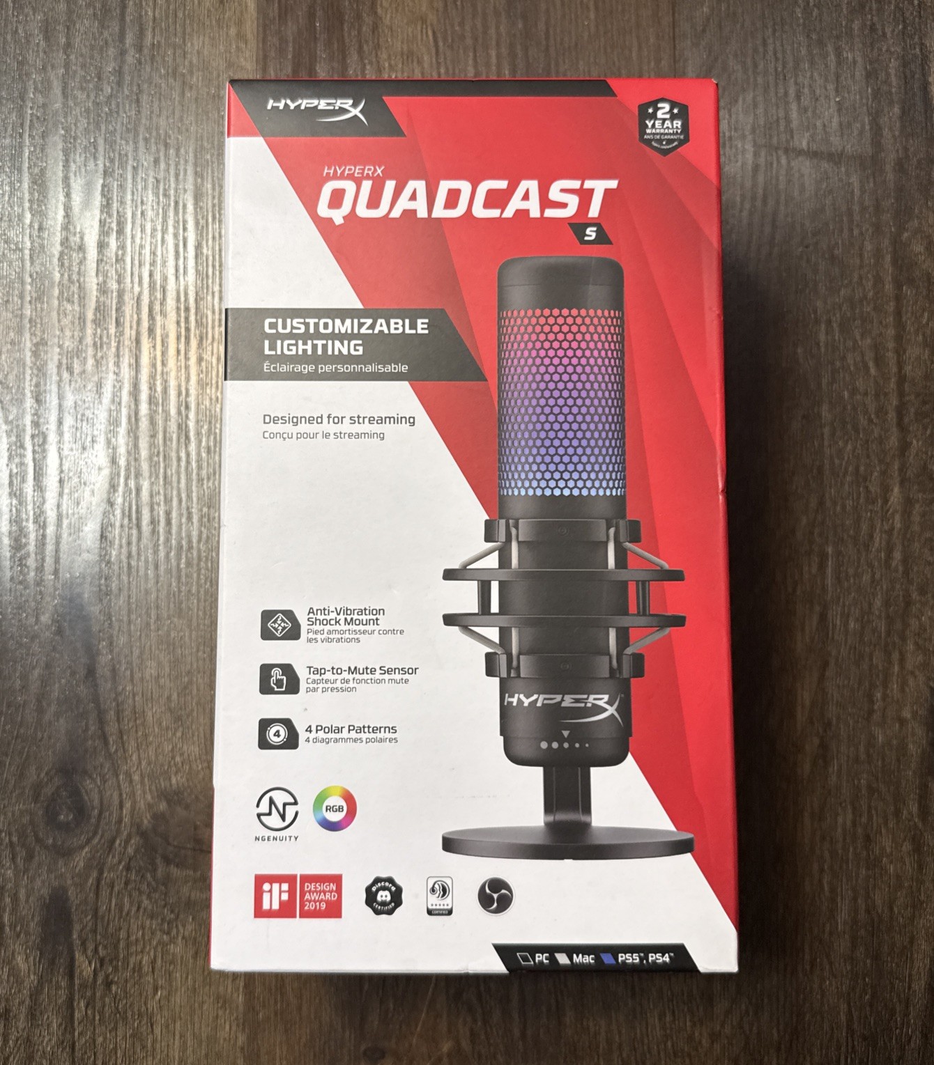HyperX QuadCast S USB Condenser Microphone RGB Lighting for PC, PS4, PS5 - NEW