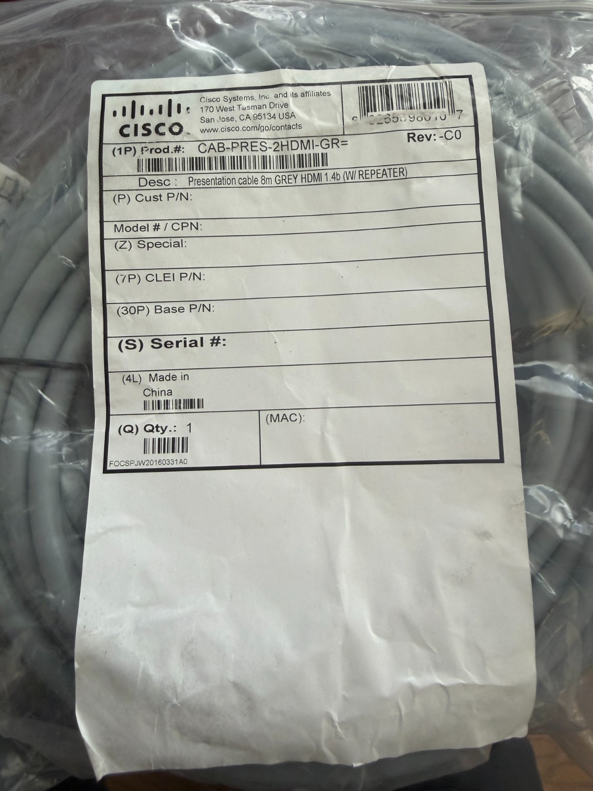 1PC NEW FOR Cisco KIT/KITPL/KITP60 HDMI dual stream Cable CAB-PRES-2HDMI-GR=